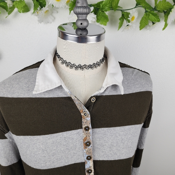 We The Free P+S Eloise Striped Multicolor Women's Polo Boho Top - Picture 2 of 8